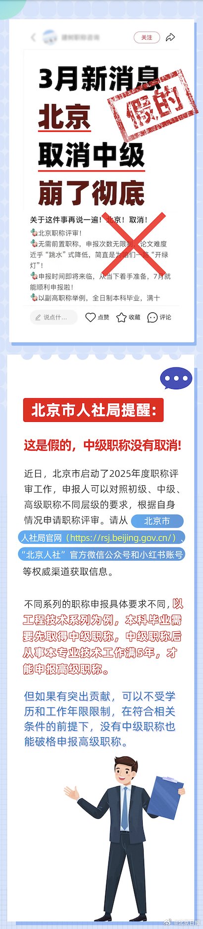 取消中级职称，直接认定副高？北京人社局辟谣